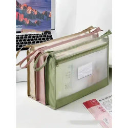 Large A4 Clear Mesh Organiser with Double Zip - Spacious Portable Handmade Storage Bag