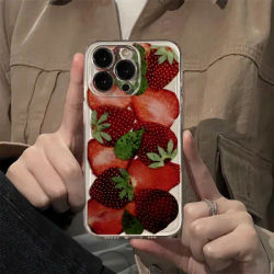 Luxury Korean Style Strawberry Phone Case For Samsung A16 A55 A35 A25 A15 A05 A54 A34 A24 A14 A13 A53 A33 Clear TPU Back Cover
