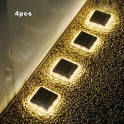 TEMU 1/2/4pcs Solar New Buried Lights, Deck Lights, Driveway Sidewalk Dock Lights, Solar Outdoor Staircase Step Path Led Lights, For , Courtyards, Gardens, Ground, Automatic - Square