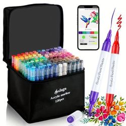 TEMU 120/100/80/60/48 Color Acrylic Paint Pen With Free Application, Double Tip Acrylic Paint Marker Brush Tips And For Adults, Eggs, Wood, Rock, Plastic, Stone, Glass, Ceramic