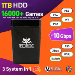 1TB For PS4/Xbox/PS3/PS2/PS1 Launchbox & RetroBat & Playnite System 3-in-1 Game HDD with AAA &3D & Retro Games