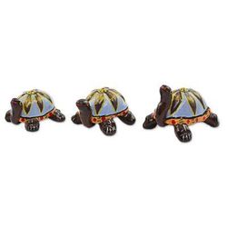 Flower Turtles in Blue,'Blue Ceramic Sculptures Turtles (Set of 3) from Guatemala'