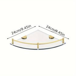 TEMU 2pcs Gold-plated Corner Shower Shelves - Wall Mounted Tempered Glass Storage For Shampoo, Soap & More - Bathroom Organizer, Shelves
