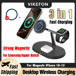 3 in 1 Magnetic Wireless Charger Dock For Magsafe iPhone 16-12 Pro Max Samsung S24 Apple/Galaxy Watch Airpods/Buds Fast Charging
