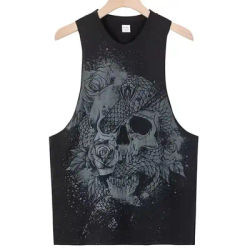 2025 Summer fitness Tank Top Men Fashio Comfortable Printed Loose tops Retro Style Sports Leisure Sleeveless vest Men sportswear