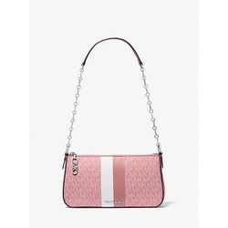Michael Kors Empire Medium Striped Signature Logo Chain-Link Pochette Pink One Size