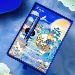 Japan Limited PILOT Fountain Pen Set Gift Box KaKuno Smiling Face Pen FM Glass Blue Calligraphy with Ink Applicator Art Supplies