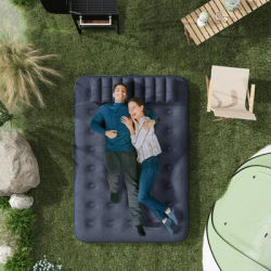 Outsunny Double Air Bed with 2 Pillows, Hand Pump, Inflatable Mattress with Flocked Surface
