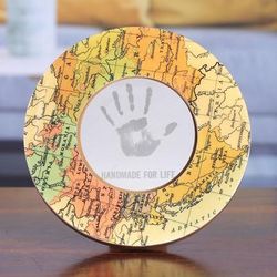 'Cartography-Themed Laminated Wood 4-Inch Round Photo Frame'