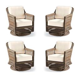 Hampton 4-pc. Swivel Lounge Chair in Driftwood Wicker - Quick Dry, Sailcloth Sailor - Frontgate
