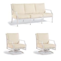 Grayson 3-pc. Sofa Set with Two Swivel Lounge Chairs in White Aluminum - Standard, Rain Resort Stripe Indigo - Frontgate