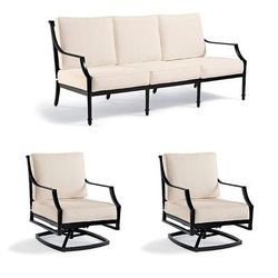 Grayson 3-pc. Sofa Set with Two Swivel Lounge Chairs in Black Aluminum - Quick Dry, Dove - Frontgate