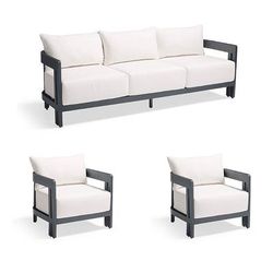 Porticello 3-pc. Sofa Set with Two Lounge Chairs in Matte Black Aluminum - Rain Cobalt - Frontgate