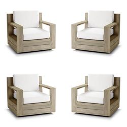 St. Kitts 4-pc. Swivel Lounge Chair with Cushions in Weathered Teak - Standard, Colome Tile Indigo - Frontgate