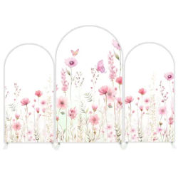Mehofond Custom 2-Sided Pink Flowers Butterfly Girl Birthday Party Baby Shower Cover Chiara Arch