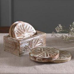 'Distressed-Finished 5-Piece Mango Wood Coaster and Box Set'