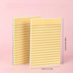 TEMU Large Self-adhesive Notepad With Lined Pages - Colorful Sticky Notes For Students & Office Use, 4 Vibrant Colors (pink, Yellow, Green, Blue)