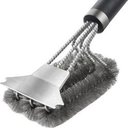 TEMU 1pc Stainless Steel Grill Brush, Heavy-duty Bbq Cleaning Tool With Ergonomic Handle, Rust-proof Grill Scrubber For Barbecue, Oven, And Griddle - Essential Kitchen Accessories