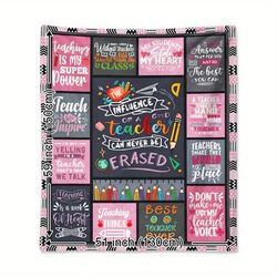 TEMU 1pc Inspirational Teacher Appreciation Blanket - Soft Flannel With Educational Phrases, Pencils & Rulers Design, Camping, Travel, Office Decor - Ideal Gift For , Family, Teacher Blanket