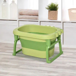 HOMCOM Foldable Baby Bathtub for Newborns Infants Toddlers w/ Stool