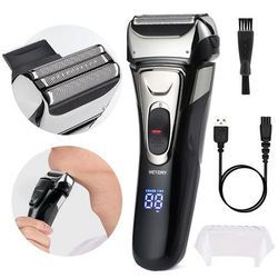 TEMU Men's Electric Shaver, 3-head Reciprocating With Temple Trimmer, Display, Usb Rechargeable, Steel Material, Washable, ≤36v, 600mah Battery, 60+ Minutes - Ideal Christmas Gift For Men