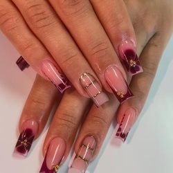 TEMU Handmade Manicure Gift Set With 1 Jelly Glue And 1 Nail File, 24pcs Of Red Floral Golden Stripe Press-on Square Nails, Suitable For S And Women