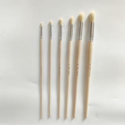 TEMU 6pcs Round Brush Set With Long Wooden Handles For Oil And Acrylic Painting - Art Supplies
