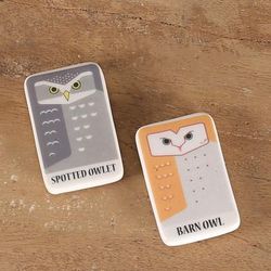 'Owl-Themed Rectangular Set of 2 Ceramic Magnets from India'