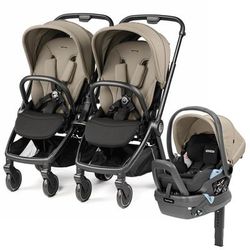 PEG City Loop Double Stroller + Primo Viaggio Lounge Travel System Bundle - Black / Vanilla Blend /