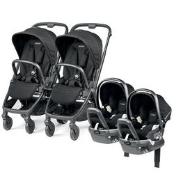 PEG City Loop Twin Stroller + Primo Viaggio Lounge Travel System Bundle - Black / True Black / True