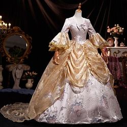 Vintage Rococò Rinascimento Maxi Vestito Normale A sbuffo Principessa Sposa Pieghettato Con Volant Principessa Girocollo Costume Per donna Halloween Carnevale Mascherata Feste Halloween Performance