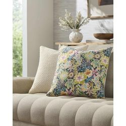 Amithi 14"L x 22"W Modern Light Yellow/Dark Green/Light Pink Throw Pillow - Boutique Rugs