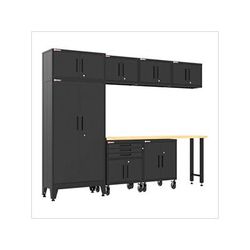 Armadillo Tough Black 8-Piece Garage Cabinet Set with Levelers and Casters
