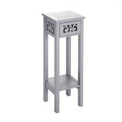 TEMU 1pc Modern Gray High Side Table With Cut-out Design, Single Drawer And Shelf, Wooden And Mdf Construction, Contemporary Telephone Entryway Table For Living Room, Bedroom, Hallway - 25x25x73cm