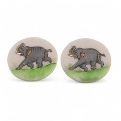 'Set of 2 Hand-Painted Elephant-Themed Soapstone Coasters'