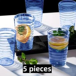 TEMU 5-pack Reusable Plastic Cold Drink Cups, Insulated Round Acrylic Cups For Iced Coffee, Tea, Lemonade, Picnic, Break-resistant,, Multipurpose Solid Pattern