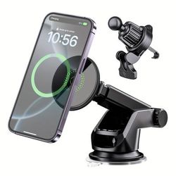 TEMU Charger, 2in 1 Magnet Car Phone Holder Mount Iphone 16 15 14 Series, Vent/dashboard Charging Suction Cup Phone Mount Holder
