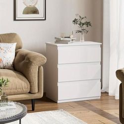 TEMU High Gloss 3 Drawer Bedside Rectangular Nightstand Cabinet, White, D X 38 Cm W X 55. 5 Cm H, Modern Bedside Table Cabinet Nightstand With 3 Storage Drawers Bedroom Furniture