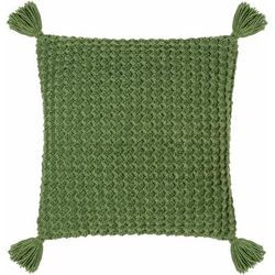 Litzy 18" Square Cottage Wool Light Silver/Fern Green/Taupe/Gray Throw Pillow - Boutique Rugs
