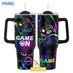 TEMU Foloda 40oz Personalized Gaming Tumbler With Handle & Straw - Bpa-free Stainless Steel, Leak-proof Travel Mug For , Customizable Design, Perfect Gift For Men, Boys, And Game Lovers