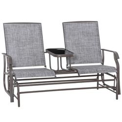 TEMU 2 Seats Garden Glider Bench, Metal Frame Loveseat With Glass Table, Porch Rocking Glider For 2 Person, For Deck, Patio