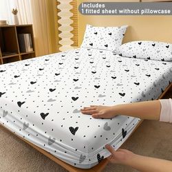 TEMU 1pc Heart Print Fitted Sheet (sheet 1, Does Not Pillowcase) Soft And Comfortable Washable Comfortable Breathable Mattress Protector Suitable For Hotel Bedroom School Use Bedding