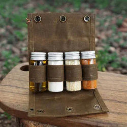 Portable outdoor use wax canvas small seasoning bottle storage bag small, lightweight, waterproof