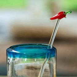 Chili Pepper Cheers,'Pair of Handblown Recycled Glass Chili Pepper Drink Stirrers'