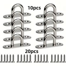 TEMU 30pcs, Including A Set Of 10 Stainless Steel Screw Hooks And 20 Mounting Screws, M5 Eye Plate With Ring, For Marine Equipment, Heavy Duty Ceiling And Wall Hangings