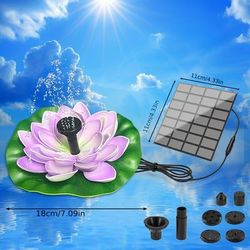 TEMU 1pc, 1.5w Solar Fountain Pump, For Lotus Design Fountain With 6 Replaceable Nozzles Without Batteries, Suitable For Outdoor Garden , And Bird Bath Decorations