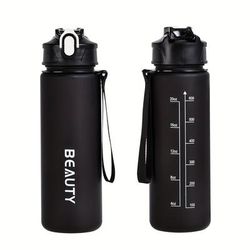 TEMU Large-capacity Frosted Plastic Water Bottle - Durable, Lightweight & Portable With Scale For Outdoor Sports And Office Use