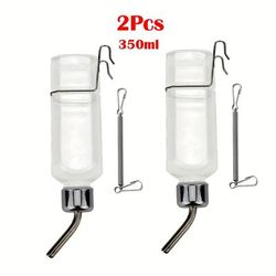 TEMU 2pcs Stainless Steel Hanging Water Bottle For Rabbits And Hamsters - 180ml & 350ml Automatic Drinking Dispenser With Clear Reservoir, Small Pets