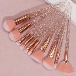 TEMU 10pcs Oval Makeup Brush Set, Nylon Bristles, Abs Plastic Handle, -free, For Types, Foundation, Eyeliner, Eye Shadow, Lip Brush, For Halloween
