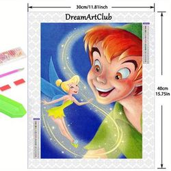 TEMU 30*40 Cm / 11.81*15.75 Inches Diamond Painting Kit Featuring Tinkerbell & Peter Pan, Round Diamond Embroidery 5d Diy For Home Decoration And .